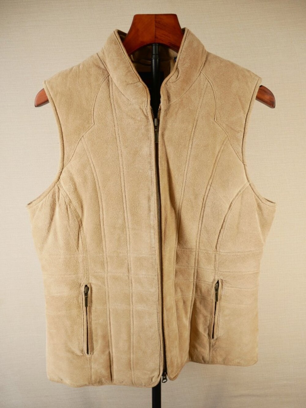 Roper Women’s Large Tan Genuine Suede Leather Vest Western Cowgirl Boho Zip